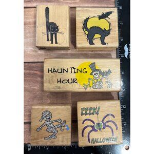 Canadian Maple Halloween Rubber Stamps Set Of 5 Black Cat Spider mummy